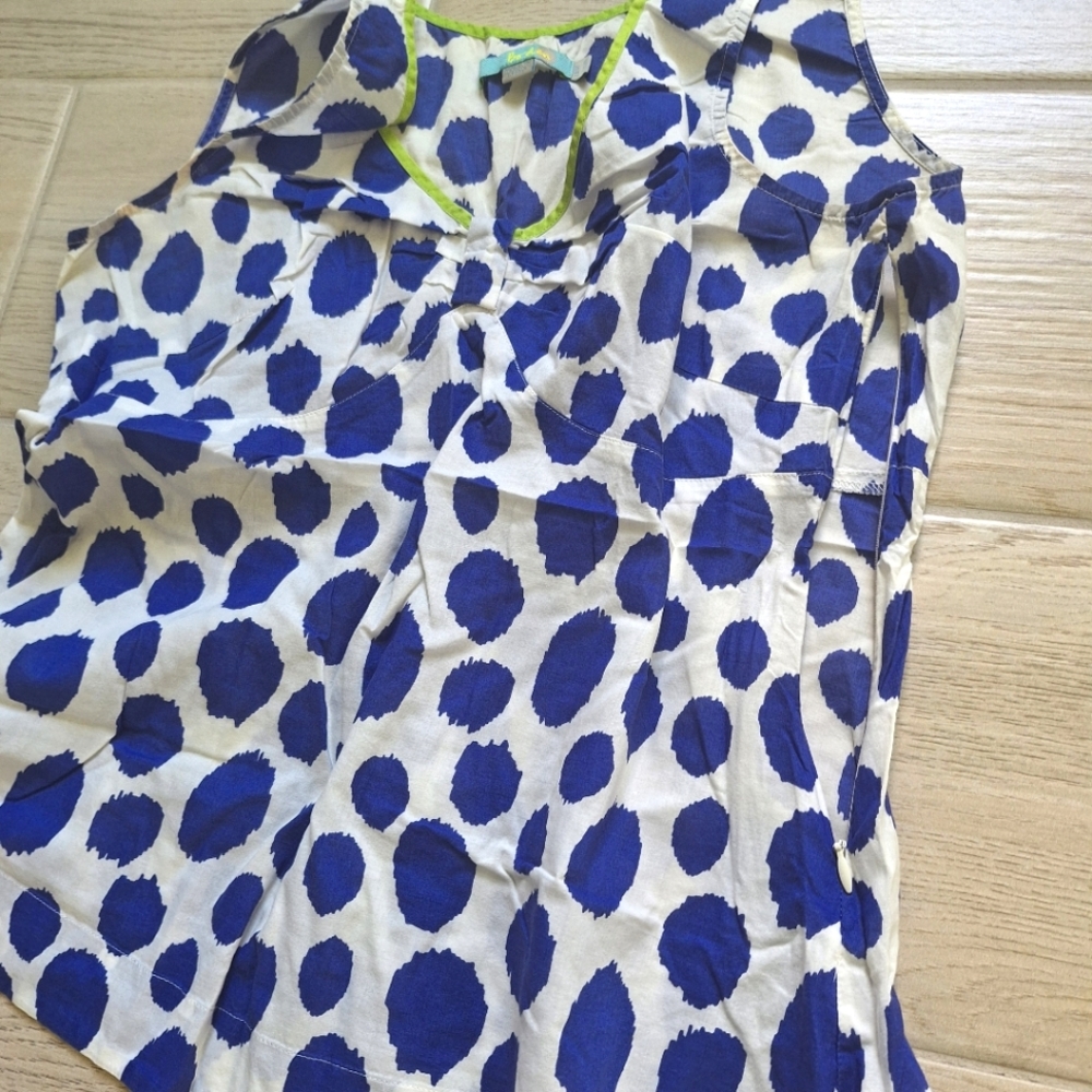 Boden Women's White And Blue Polka Dot Cotton V-neck Tank Top - Size 10 - Picture 9 of 10
